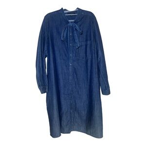 Eloquii Chambray Dress Womens 16 Dark Wash Long Sleeve Shift Western Denim